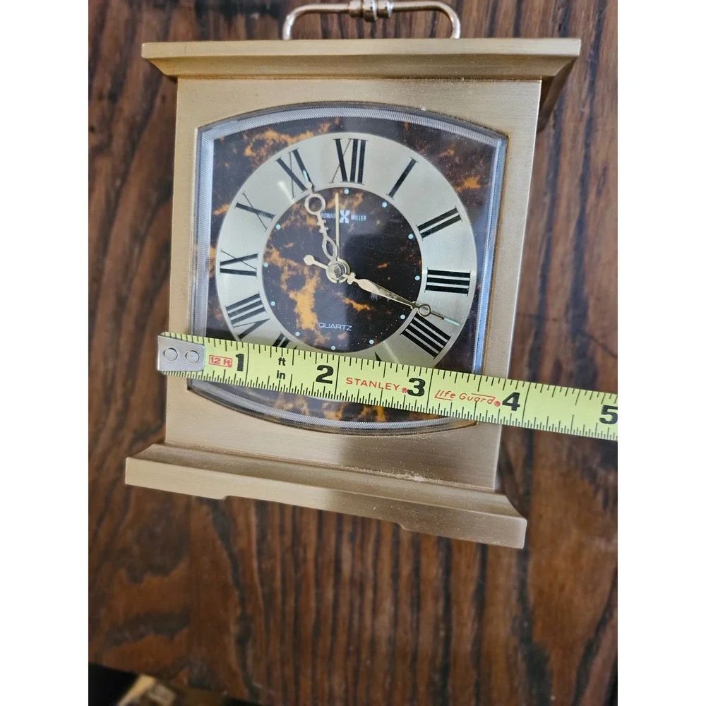Howard Miller Gold Tortoise Shell Quartz Alarm Clock Japan 4RE503 Carriage Style